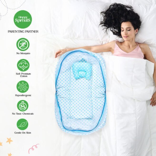 happy Sprouts Cotton Bed with Mosquito Net