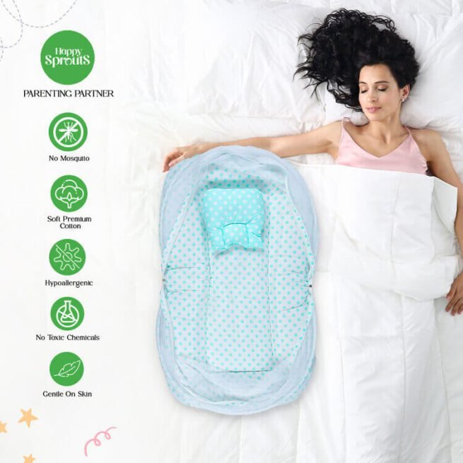 happy Sprouts Cotton Bed with Mosquito Net