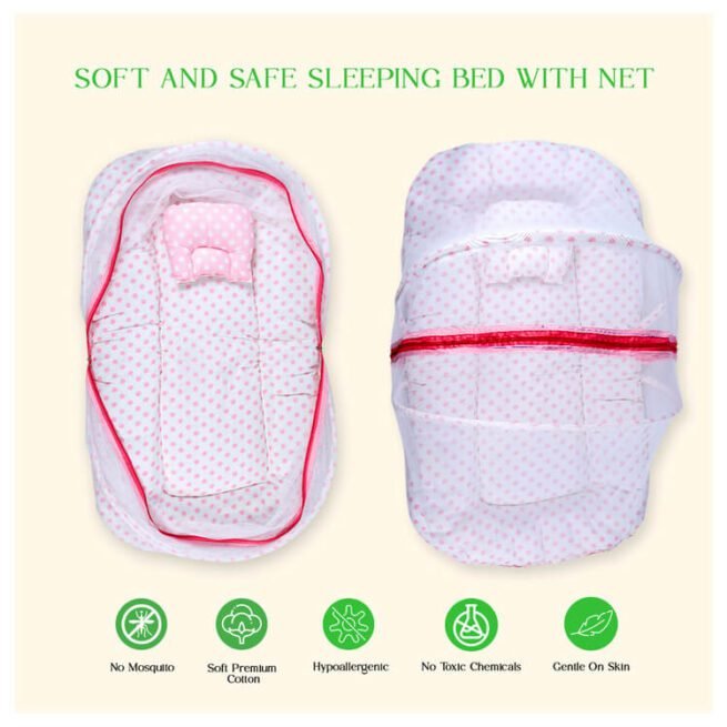 happy Sprouts Cotton Bed with Mosquito Net