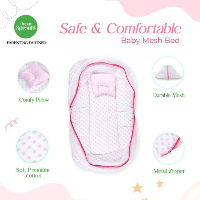 happy Sprouts Cotton Bed with Mosquito Net