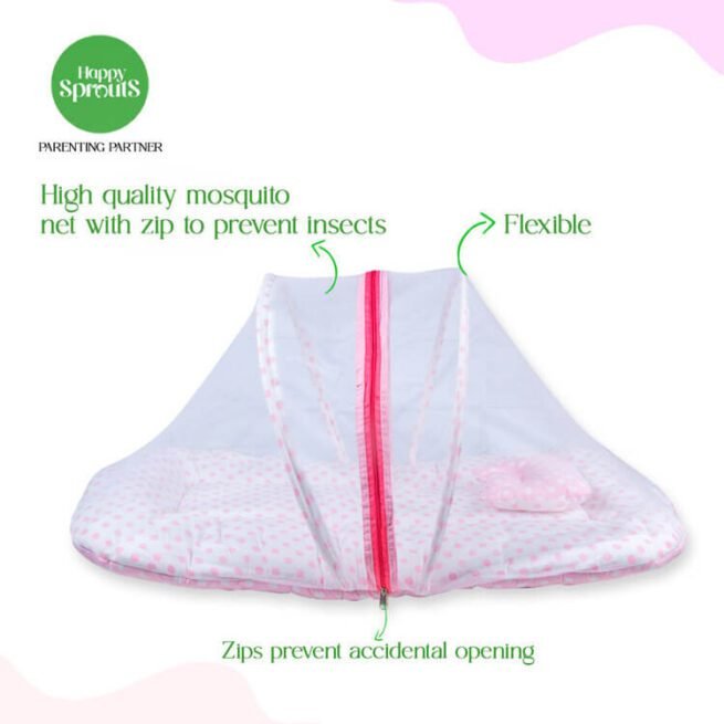 happy Sprouts Cotton Bed with Mosquito Net