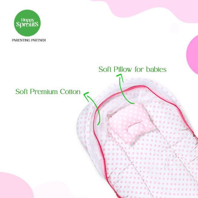 happy Sprouts Cotton Bed with Mosquito Net