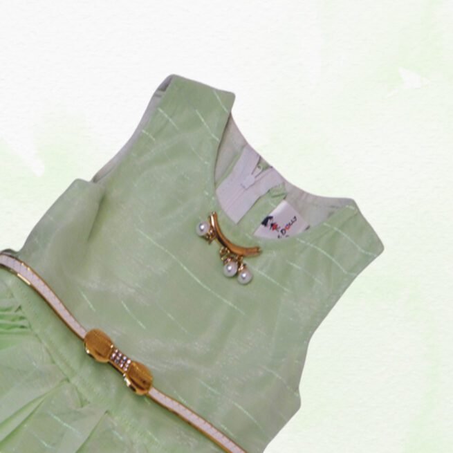Premium Baby Girls Green Leggy Frock - Image 3