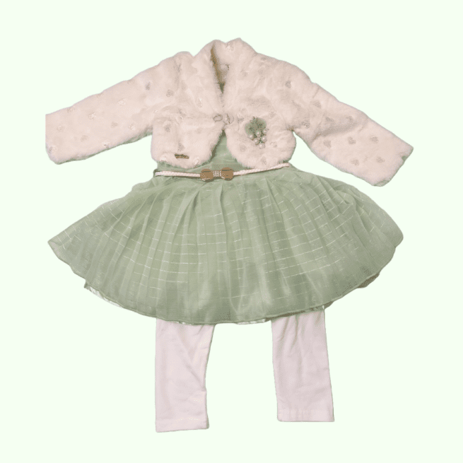 Premium Baby Girls Green Leggy Frock
