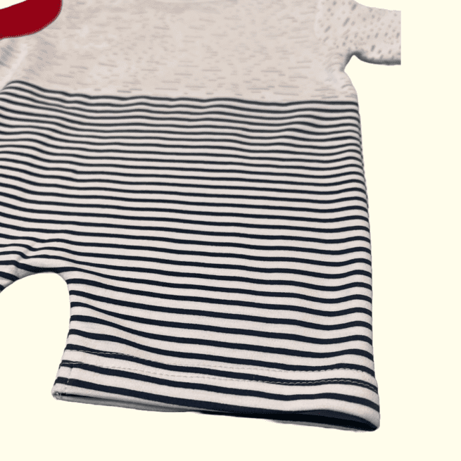 Cotton Knit Half Sleeves Romper Stripes Print With Patch- Red & White - Image 4