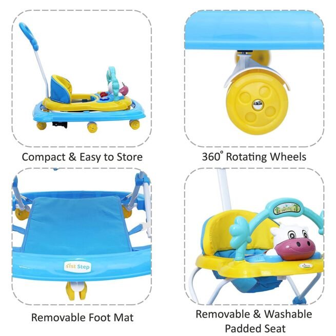 1st Step Walker with Push Handle and 4 Level Height Adjustment- Blue - Image 2