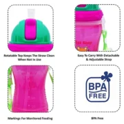 1st Step BPA Free Polypropylene Soft Straw Baby Sipper Cup with Straps Pink - 360 ml - Image 3