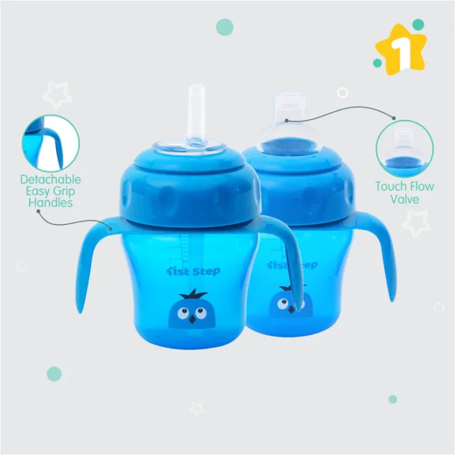 1st Step 150ml Birdie BPA Free Non-SpiII Interchangeable Sipper / Sippy Cup with Soft Silicone Spout And Straw-Blue - Image 5