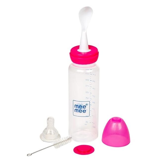 Mee Mee Premium Baby Feeding Bottle (250 ml, Spoon Light Pink)