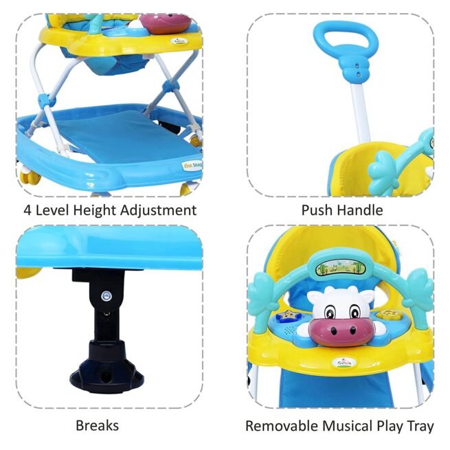 1st Step Walker with Push Handle and 4 Level Height Adjustment- Blue - Image 3