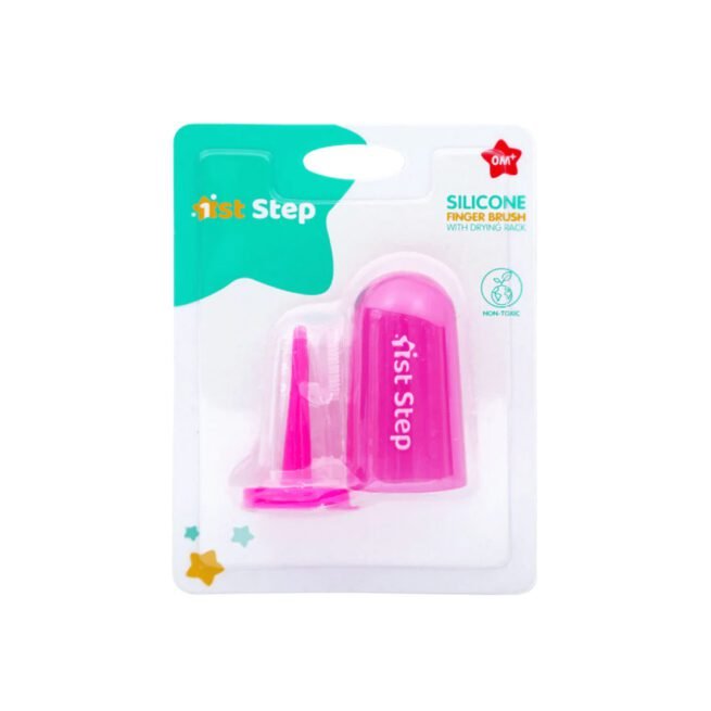 1st Step Silicone Finger Brush with Drying Rack-Pink