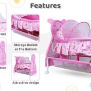 1st Step Cradle with Swing, Mosquito Net and Storage Basket (Pink) - Image 4