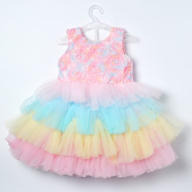 Jalaram Multicolor Party Frock for Girls - A Radiant Splash of Celebration