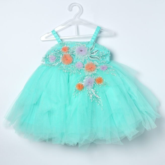 Jalaram Light Blue Party Frock for Girls - A Serene Affair of Style and Grace
