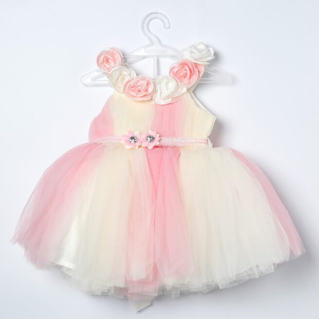 Jalaram White Pink Party Frock for Girls - A Whimsical Symphony of Innocence