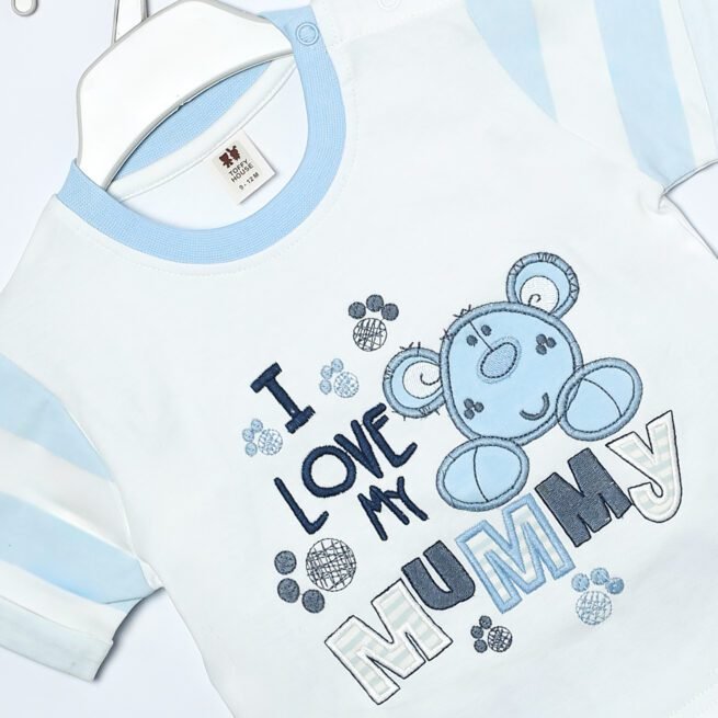 Skyline Serenity: Toffy House Brand White and Blue T-Shirt and Trouser Set for Kids - Image 5