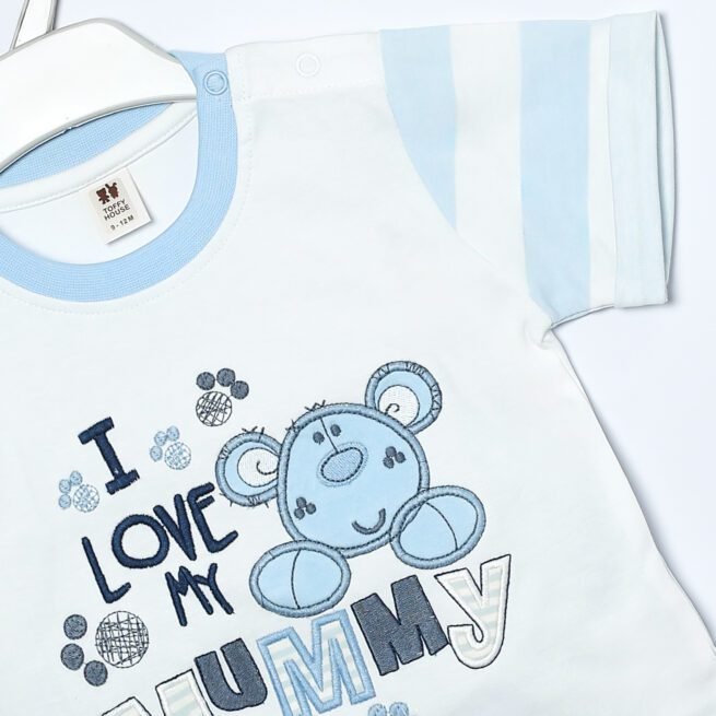 Skyline Serenity: Toffy House Brand White and Blue T-Shirt and Trouser Set for Kids - Image 4