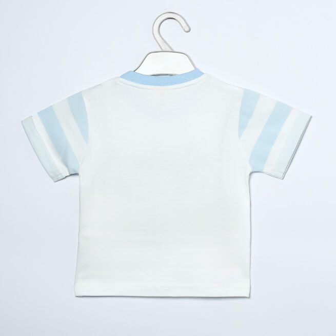 Skyline Serenity: Toffy House Brand White and Blue T-Shirt and Trouser Set for Kids - Image 3