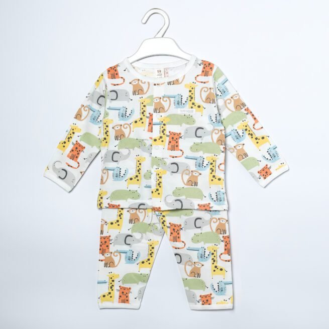 Rainbow Radiance: Toffy House Brand White and Multicolor Print T-Shirt and Pant Set for Kids