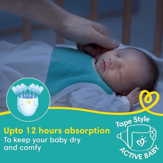Pampers Active Baby Tape Style Baby Diapers NB, 72 Count - Image 2
