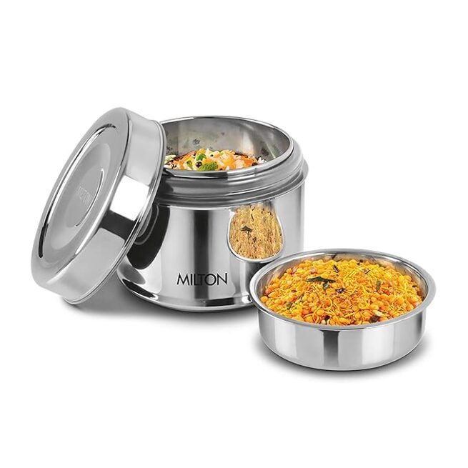 Milton Steel Snack Stainless Steel Tiffin, 800 ml, Steel Plain
