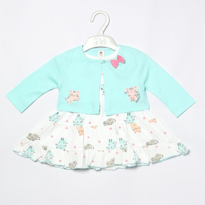 TOFFY HOUSE Cool Green Frock for Infants (0 - 9 Months) - A Breath of Fresh Style