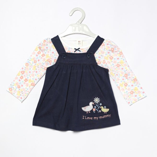 TOFFY HOUSE Dark Blue and White Baby Frock (Newborn - 9 Months) - Sweet Elegance for Little Ones