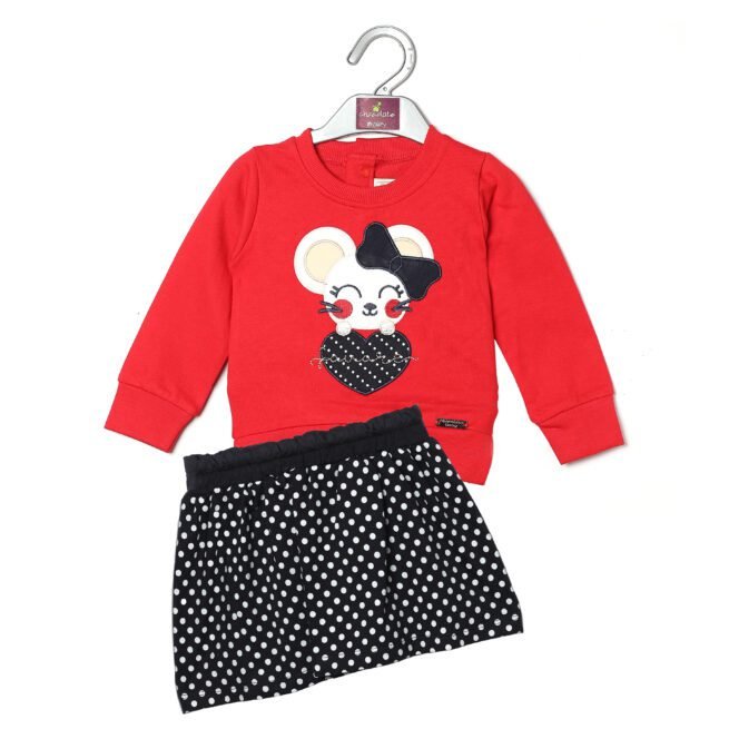 Crimson Chic: Chocolate Baby Brand Red and Black Dress Set for Girls - Image 7