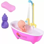 Newborn Baby Bath time Doll Bath Toy Set Bathtub with Detachable Shower Spray and Accessories
